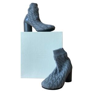 MAISON MARTIN MARGIELA | Gray Cable Knit Sock Ankle Boots Block Heel 37.5 IT